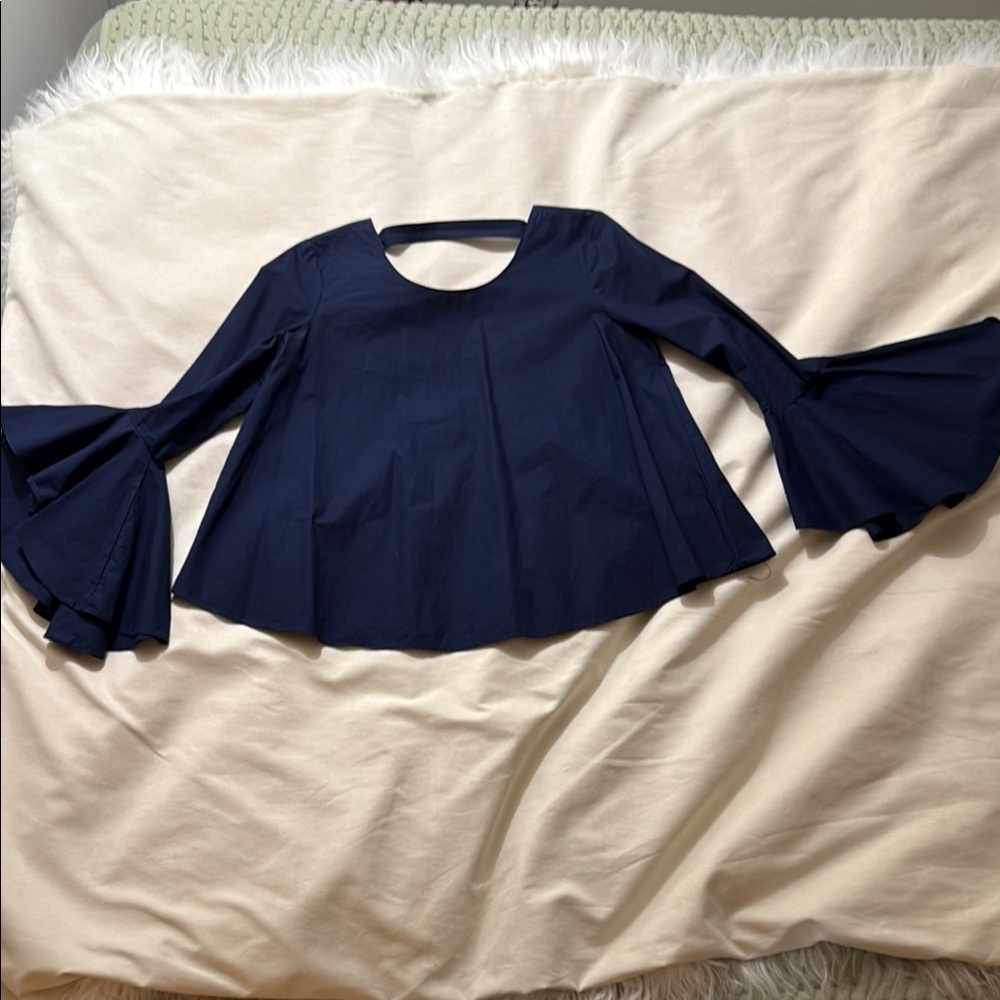Shopbop Cotton Navy Bell Sleeve Blouse